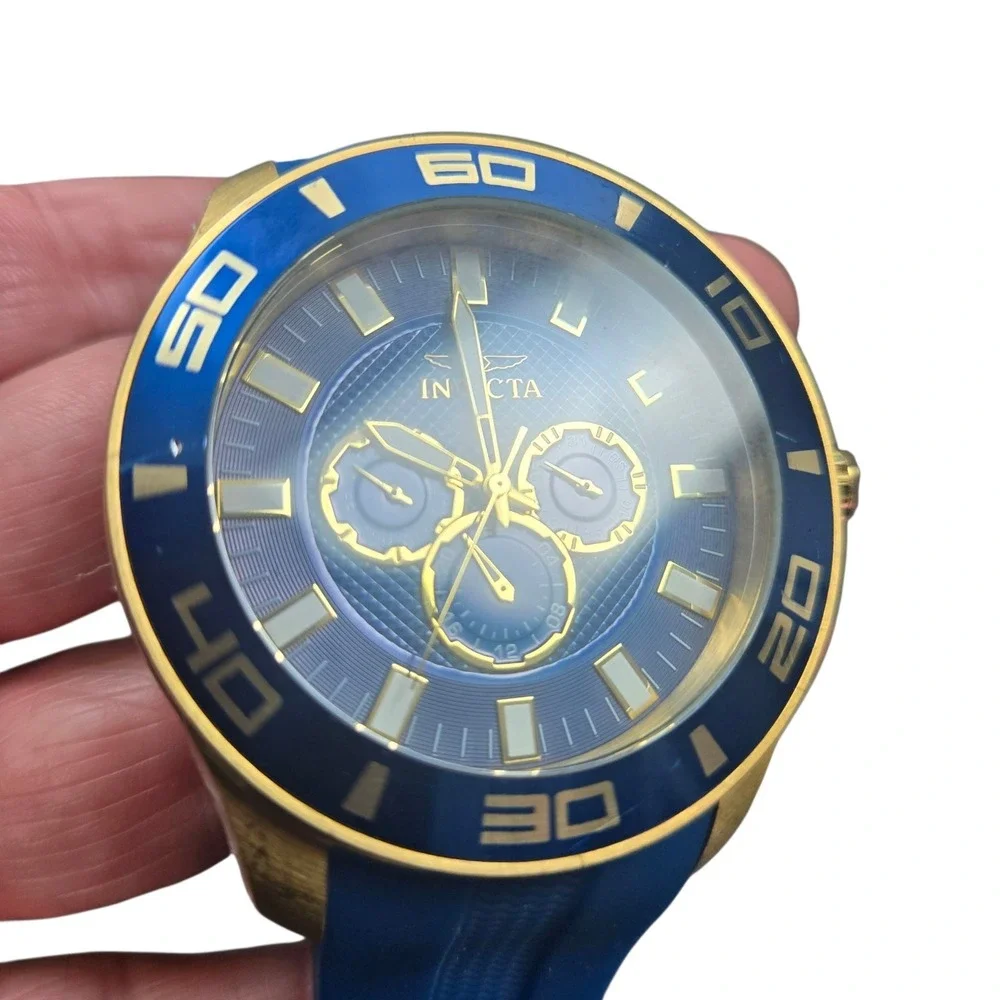 Invicta Pro Diver Men's Watch 28002 Chronograph Gold Stainless Blue Strap VIDEO!